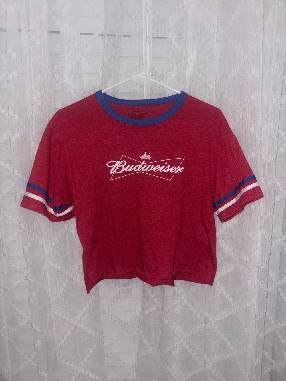 Budweiser Red White & Blue Stripe Crop Top T-Shirt